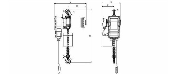 龍升防爆環鏈電動葫蘆尺寸圖