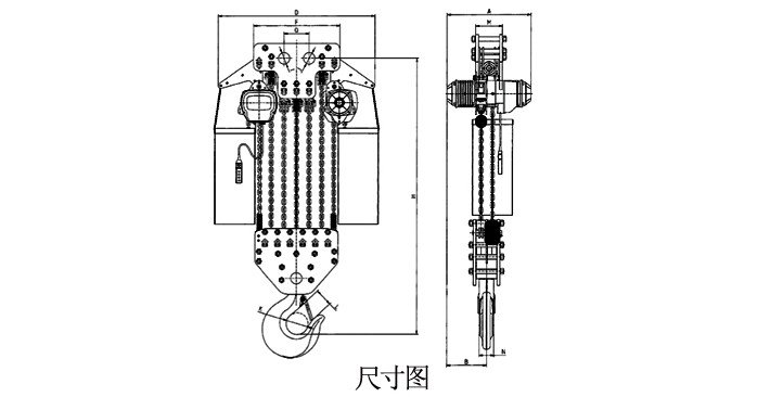 30噸單速環鏈電動葫蘆結構尺寸圖片