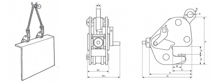 GNE無傷型橫吊鋼板鉗結構尺寸圖片 GNE無傷型橫吊鋼板鉗結構尺寸圖片