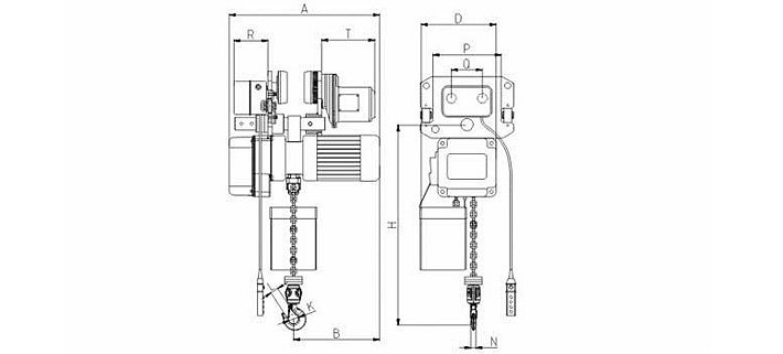龍升1噸環鏈電動葫蘆結構尺寸圖片 龍升1噸環鏈電動葫蘆結構尺寸圖片