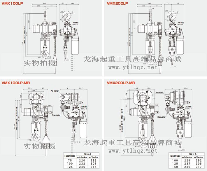 三榮SAN-EI VMX型氣動葫蘆尺寸圖 三榮SAN-EI VMX型氣動葫蘆尺寸圖