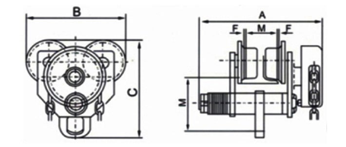 龍升手拉單軌行車尺寸圖 龍升手拉單軌行車尺寸圖