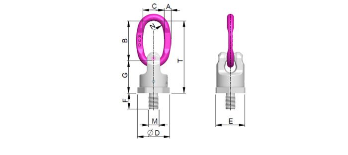 PP-B螺栓型旋轉吊環尺寸圖 PP-B螺栓型旋轉吊環尺寸圖