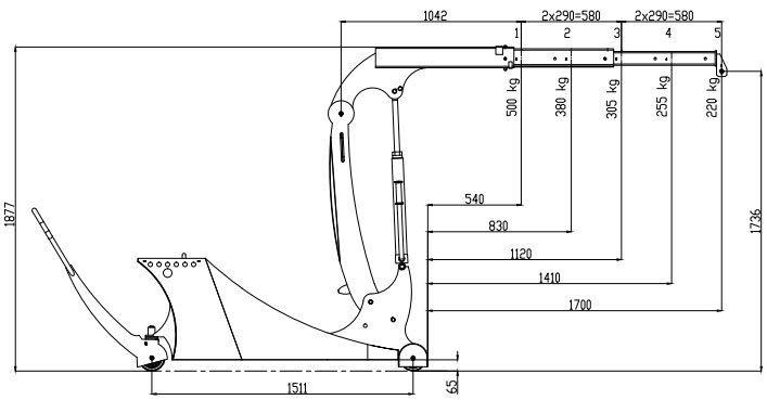 ITI500B小型電動配重起重機尺寸圖 ITI500B小型電動配重起重機尺寸圖