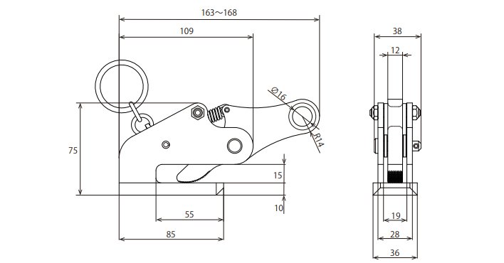 LHF型鷹牌水平起吊用夾鉗尺寸圖 LHF型鷹牌水平起吊用夾鉗尺寸圖