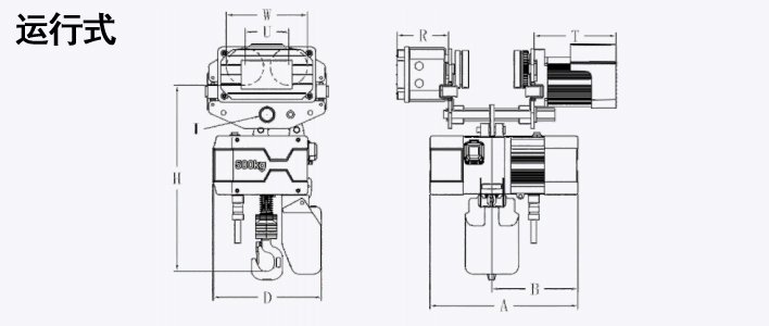 歐式環鏈電動葫蘆運行式尺寸圖 歐式環鏈電動葫蘆運行式尺寸圖