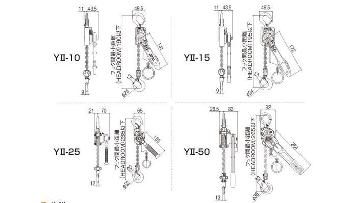 象印YII手扳葫蘆尺寸圖 象印YII手扳葫蘆尺寸圖