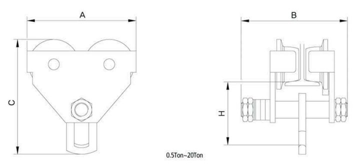 KP型手推單軌行車尺寸圖 KP型手推單軌行車尺寸圖